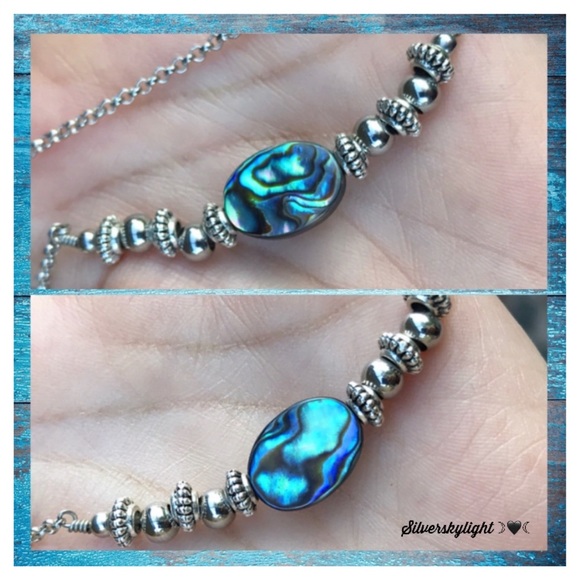 Silverskylight Jewelry - Genuine Abalone shell boho silver choker necklace